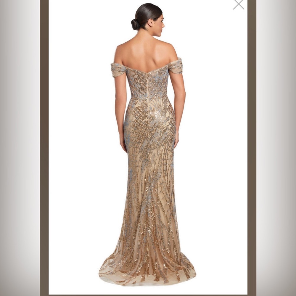 Elegant Gold Off-Shoulder Wedding Dress - Picture 2 of 13